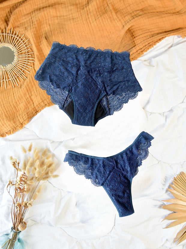 duo tanga et culotte menstruels bleus